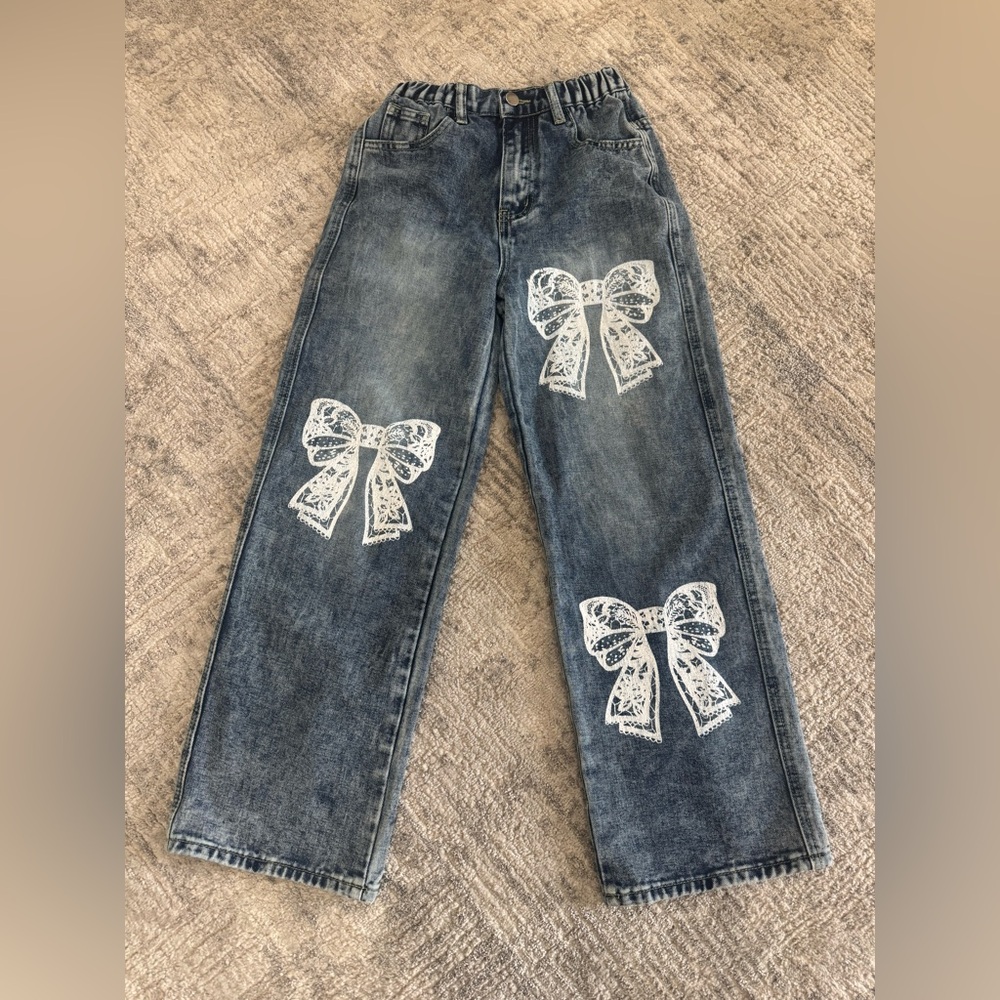 Blue Denim Jeans with Lace Detail for Girls